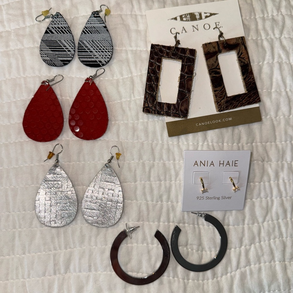 Assorted Earrings Set with Red, Silver, and Black Tones